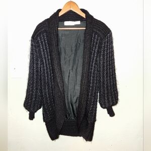 Vintage 1980s Wool Blend Black Knit Sweater Cardigan Jacket by Belldini